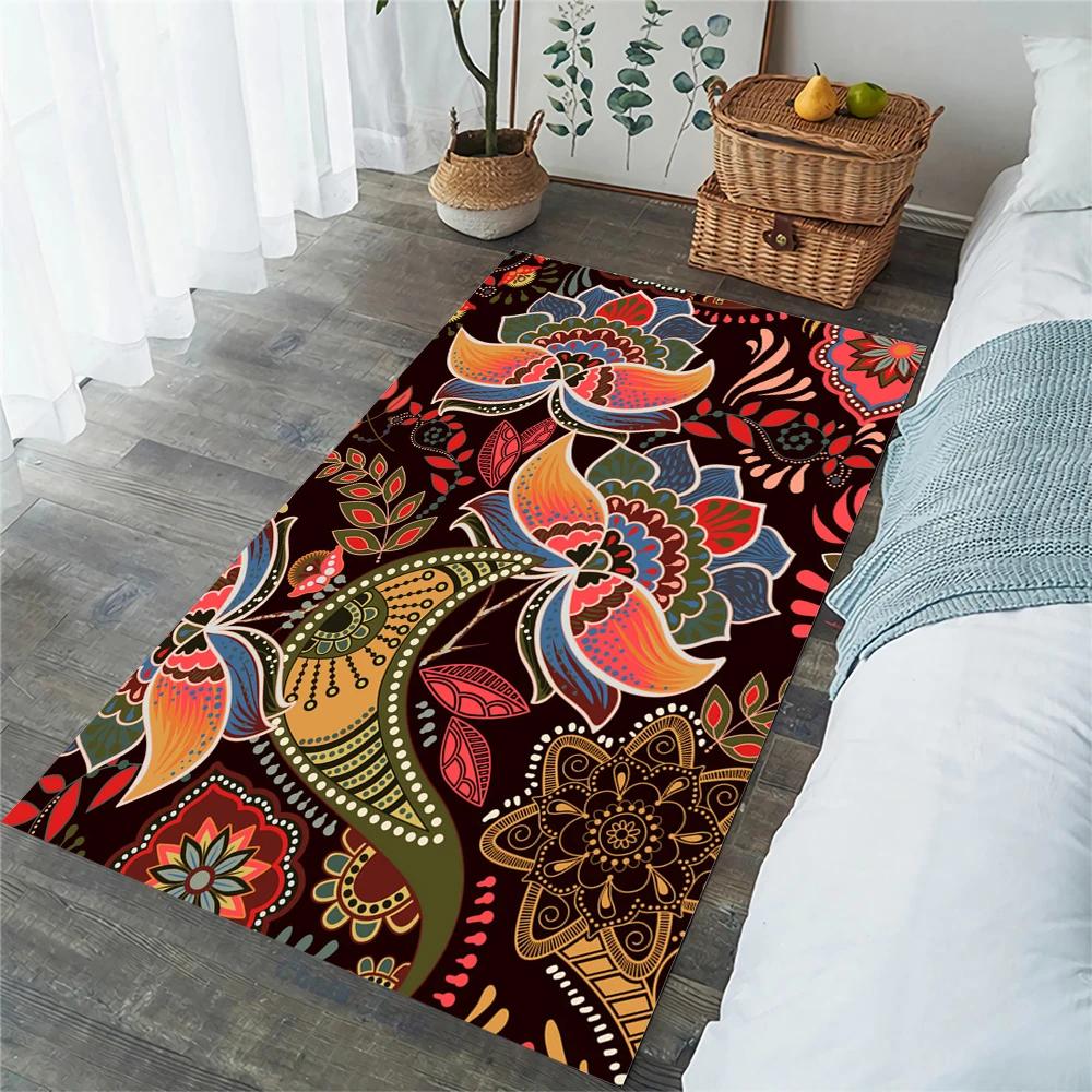 Boho Mandala Carpet Retro Floral Floor Rugs for Living Room Bedroom Balcony Decor Non-slip Kitchen Mat Exotic Flowers Doormat