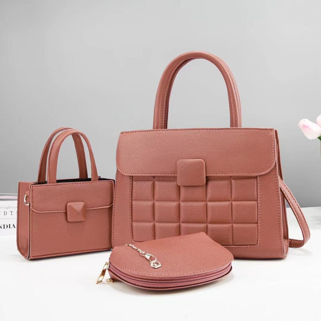 Fashion Retro Large Capacity Tote Bag Korean Single Shoulder Crossbody Bag Three Pieces Versatile Stitching Checkered Handbag PU