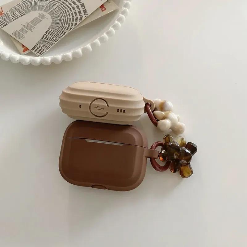 Fashion Chocolate Khaki Case For Apple Airpods Pro Case Soft Silicone Earphone Cover For Airpods 4 3 2 1 Case With Bear Keychain