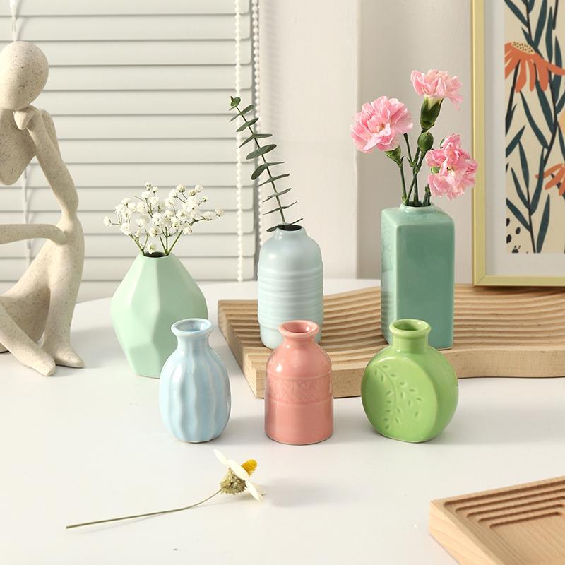 Mini Ceramic Flower Vase Aesthetic Hydroponic Plant Vases Flower Arrangement Pot Room Decor Nordic Home Desktop Ornament Florero