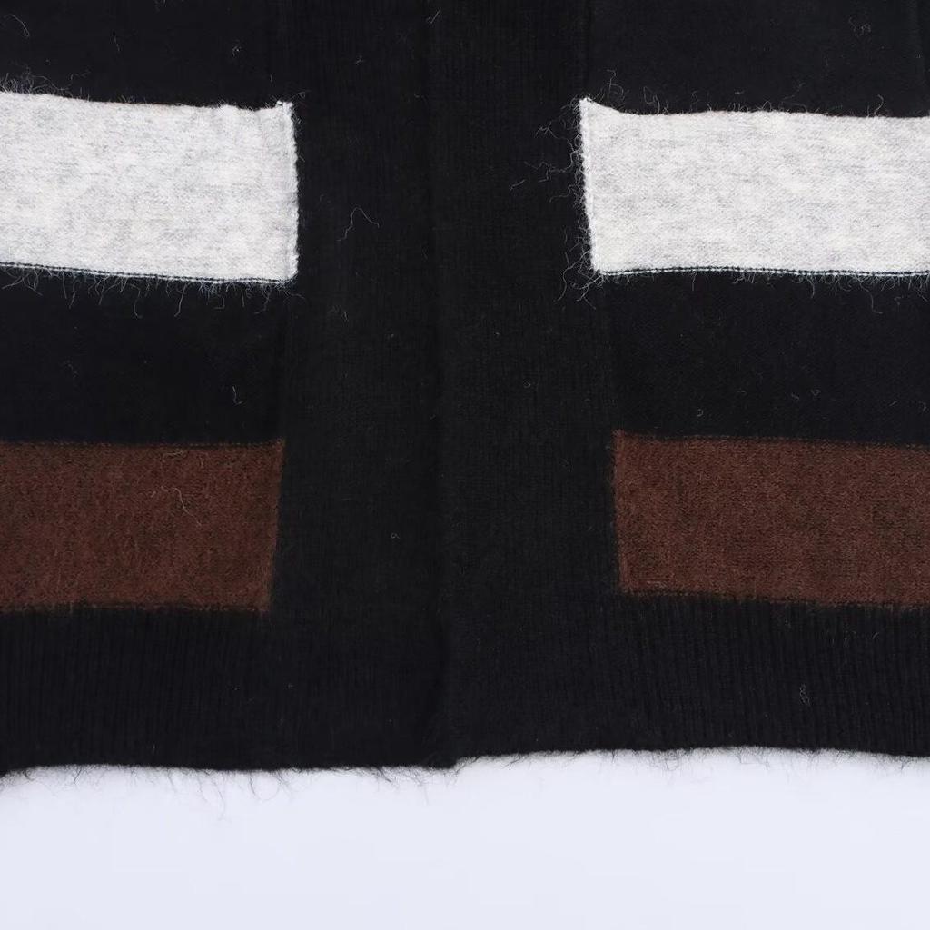 Höst 2025 Dam Retro Randig Stickad Cardigan Trenchcoat