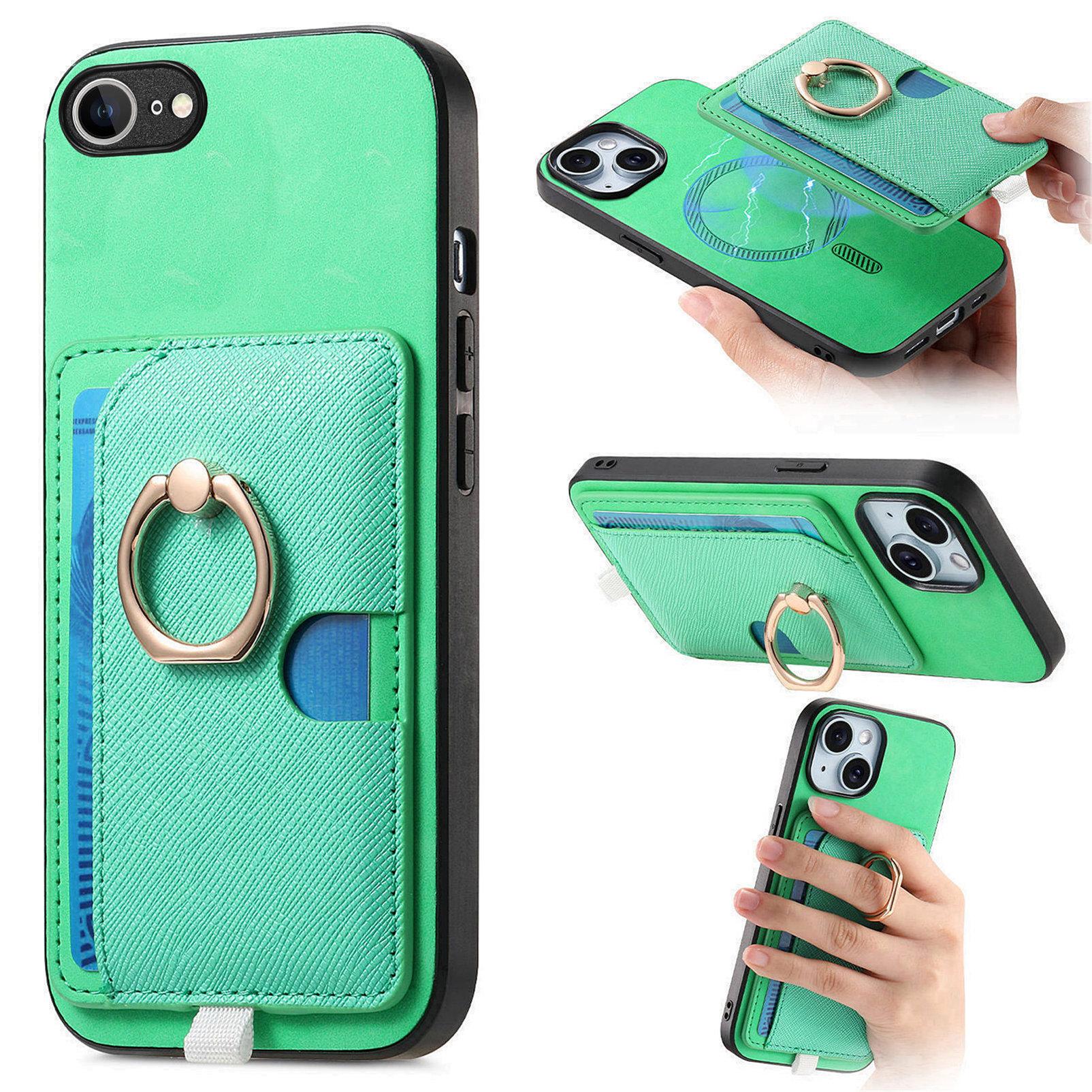 

Для iPhone 16e Чохол Кільце-підставка Шкіра+ТПУ+ПК Чохол для телефону Знімний Тримач для карток Green