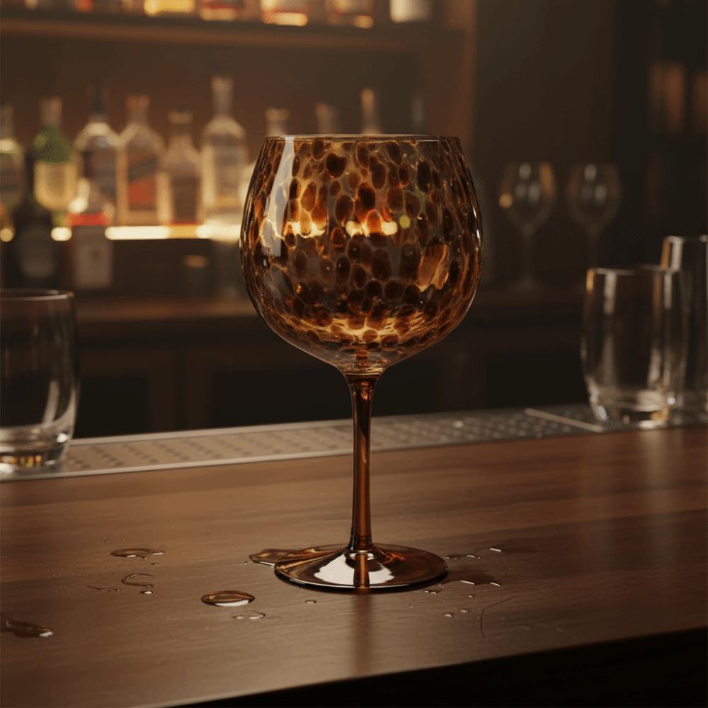 Szklana Bursztynowa Kielich Leopard Vintage Puchar na Napoje Elegancki Leopardzie Plamki Wysoki Szklany Kieliszek Stół Jadalny