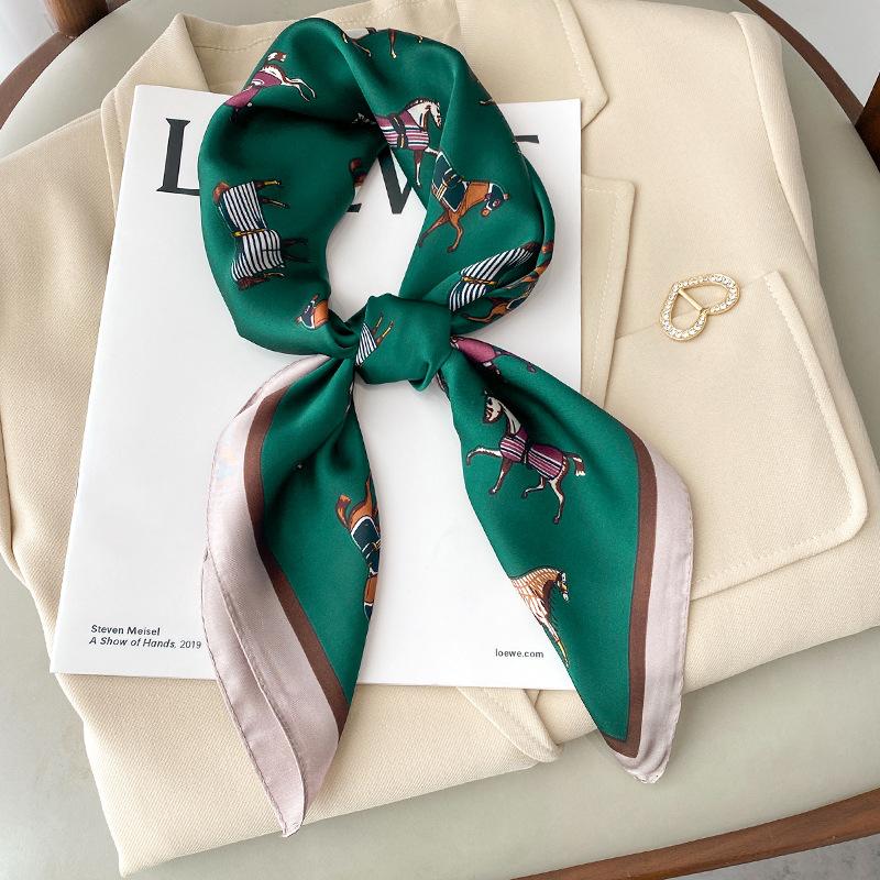 Luxury Horse Print Female Silk Neck Scarf Square Hair Scarves Foulard Head Band Shawls Wraps Neckerchief Bandana Women