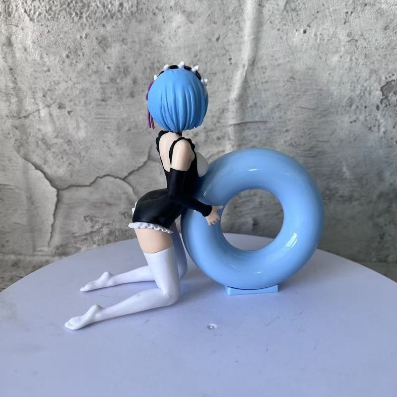 Re Zero Rem Anime Figur Kniende Pose Blauer Schwimmring Schönheitsmädchen Statue Schreibtischdekor Sammlermodell Schmuckstück Für Anime-Fans