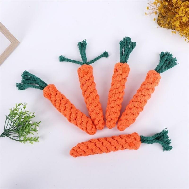 Carrot Shaped Dog Bite Rope Toy Durable Braided Cotton Rope Chew Toy Resistant Puppy Molar Teeth Cleaning Pet Supplies