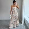 European and American Temperament Elegant Flower Printing Suspender Dress Summer Women's High-end Women's Long Dress