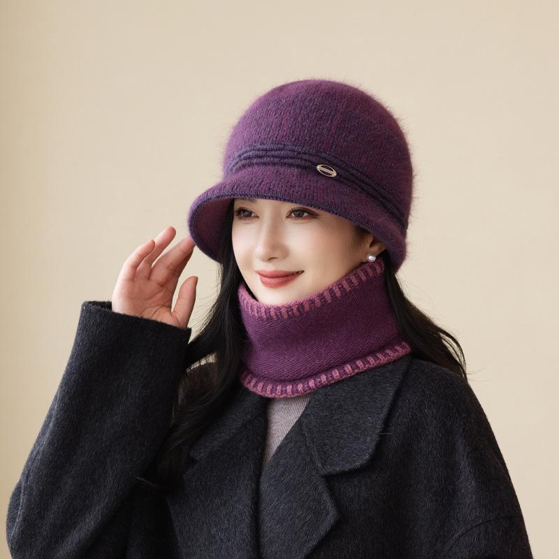 New senior knitted hat commuter wear casual warm neck protector short brim senior scarf hat