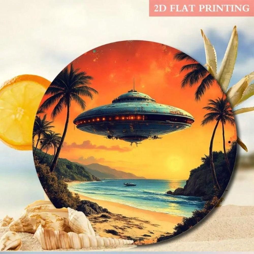 Metal Poster Wall Art UFO Retro Space Decor for Living Room
