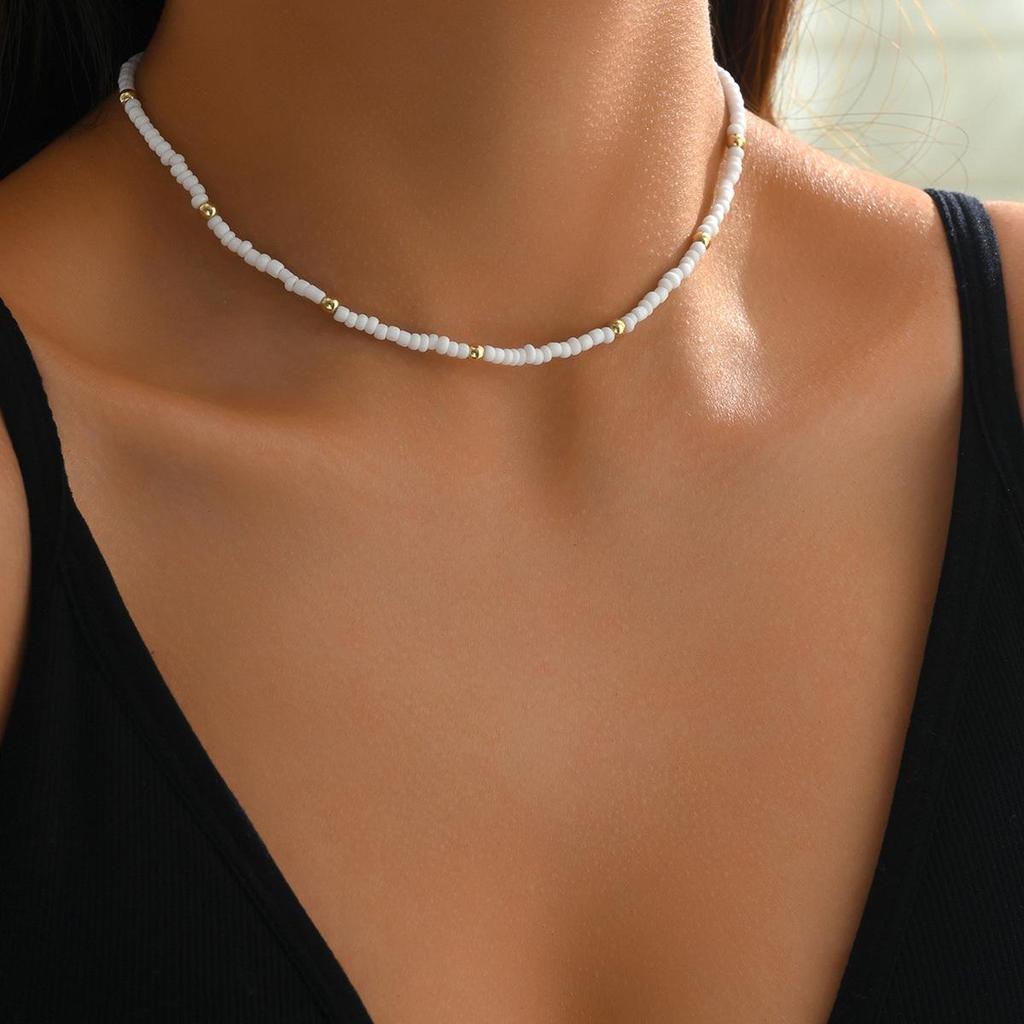 Minimalist Seed Bead Choker Necklace - Trendy Luxury Clavicle Chain Style