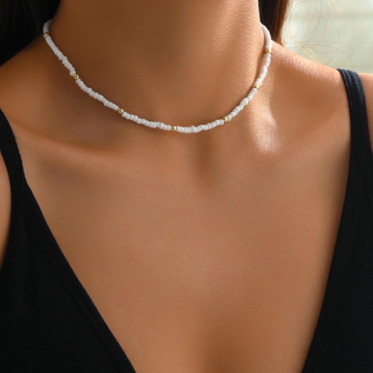 

Minimalist Seed Bead Choker Necklace - Trendy Luxury Clavicle Chain Style белый
