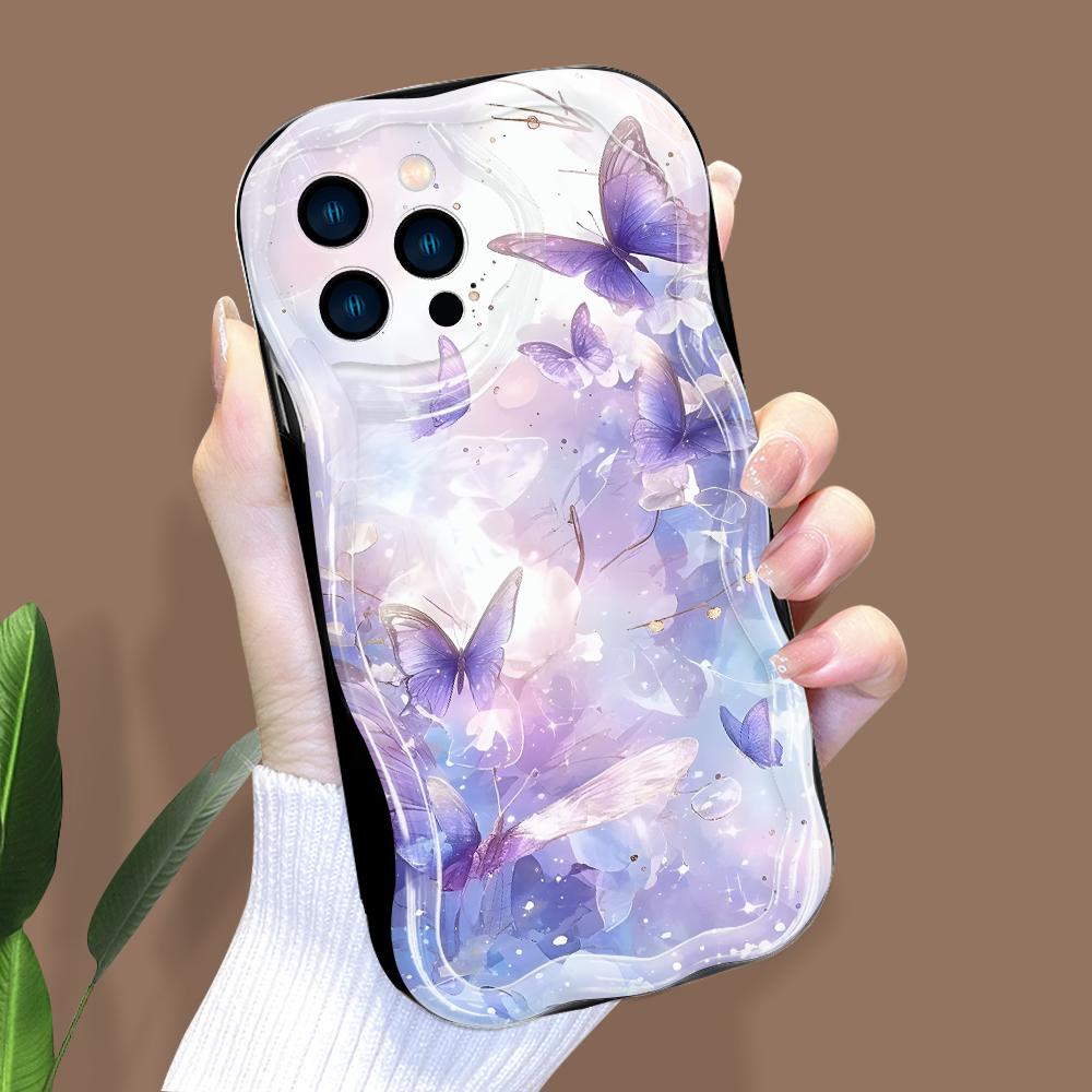 Cartoon Pattern Cream Texture Casing Wavy Edge Soft Silicone Cover Phone Case for IPhone Samsung Huawei Honor Xiaomi Redmi Infinix Tecno