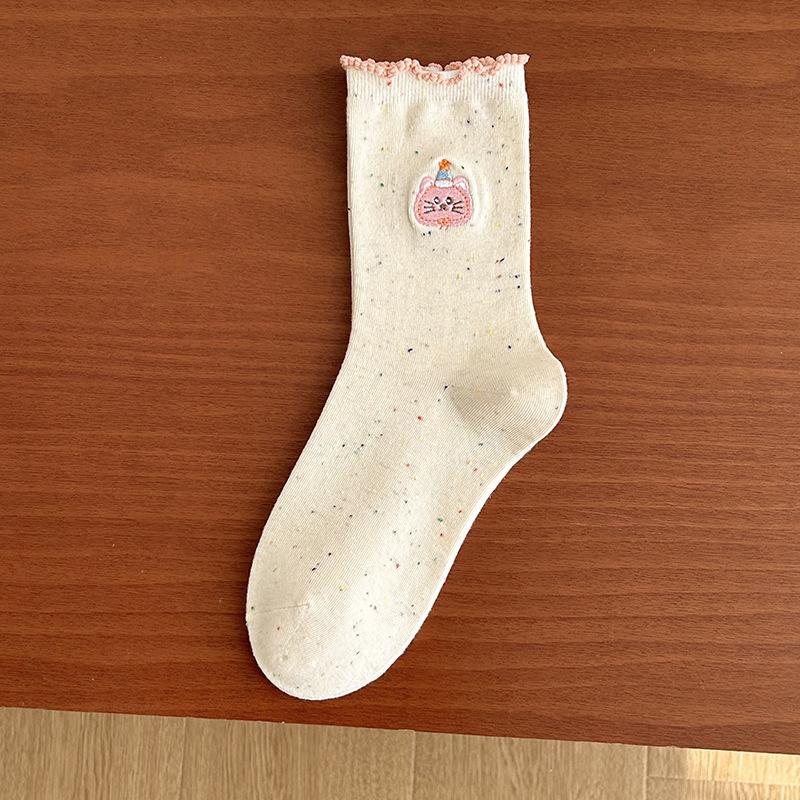 Black Ear-trimmed Socks for Girls, Cute Cartoon Embroidered Lace, School Style Stockings, Ideas, Gauze Labels, Pile Socks