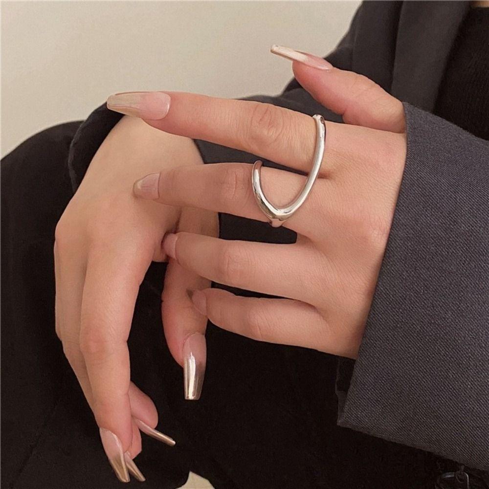 Hip Hop Open Ring Gold/Silver Jewelry Accessories Creative Double Finger Ring Fashion Accessories