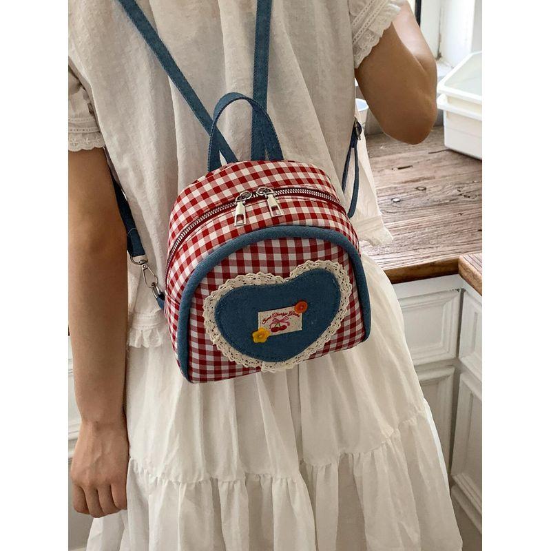 

Super Popular Preppy Plaid Canvas Backpack Women s 2025 New Summer High-Grade Cartoon Cute Backpack Red