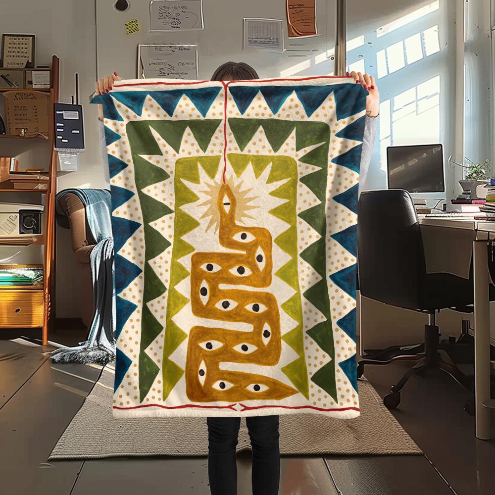 1Pc Abstract Art Print Flannel Blanket, High quality Comfortable for All Seasons, Home Decor, Warmth and Comfort, Perfect for Christmas Gifts