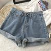 Classic and Minimalist Fashion Versatile Rolled Edge Female Summer Outside Wear Thin High Waist Casual Loose Wide Leg Denim Shorts Individuality