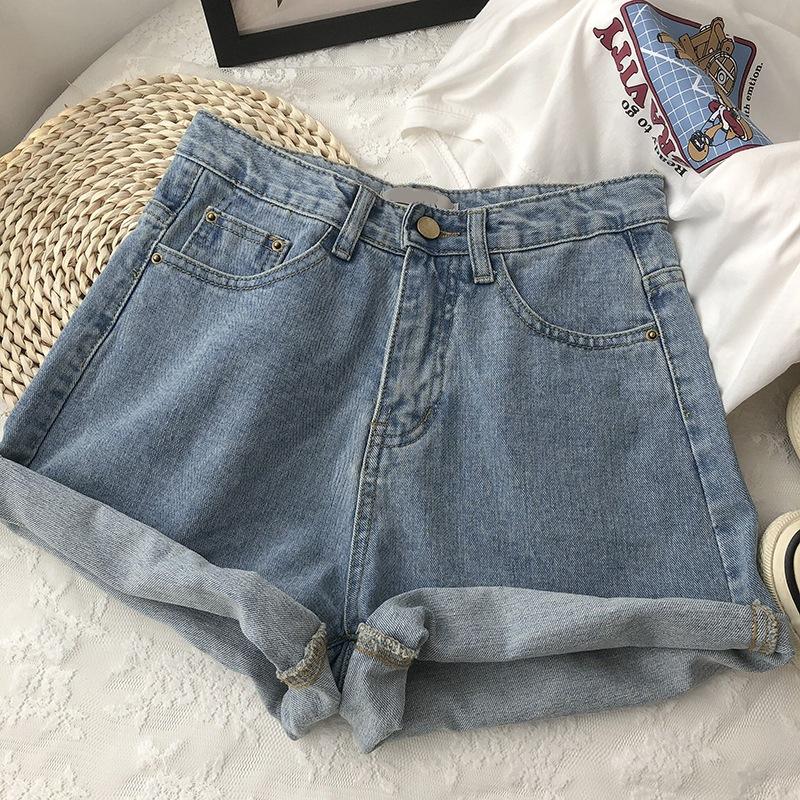 Classic and Minimalist Fashion Versatile Rolled Edge Female Summer Outside Wear Thin High Waist Casual Loose Wide Leg Denim Shorts Individuality