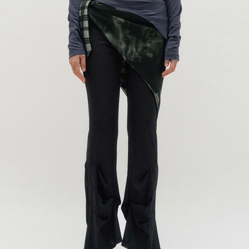 KIMZISU Half&Half Plaid Square Scarf 95 _ GREY