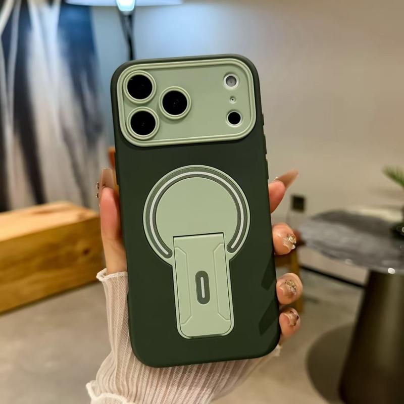 

Невидима магнітна підставка м який протиударний чохол для телефону IPhone 17 16 15 14 13 12 11 Pro Max Контрастний колір відчуття шкіри багатофункціональна магнітна кришка iPhone 14 Pro зелений