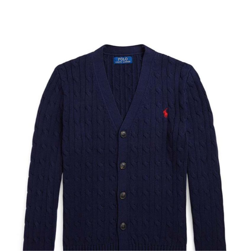 Polo Ralph Lauren Sweater Pony Embroidered V-Neck Single-Breasted Long Sleeve Kids Sweater Navy-Blue 323925717-006