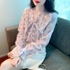Fashion New 2024 Autumn Casual Long Sleeve Bow Collar Ruffles Print Chiffon Blouse Shirt Women Tops Blouses Shirts J510