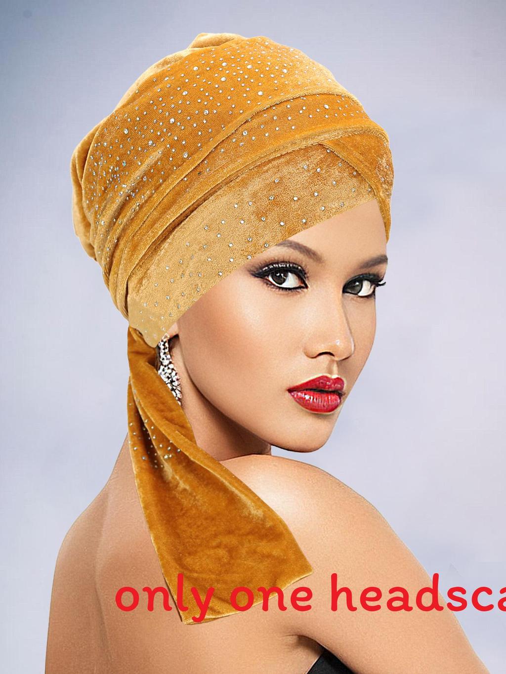 Бархатная повязка-тюрбан для женщин, украшенная стразами, для зимней моды Ginger Yellow