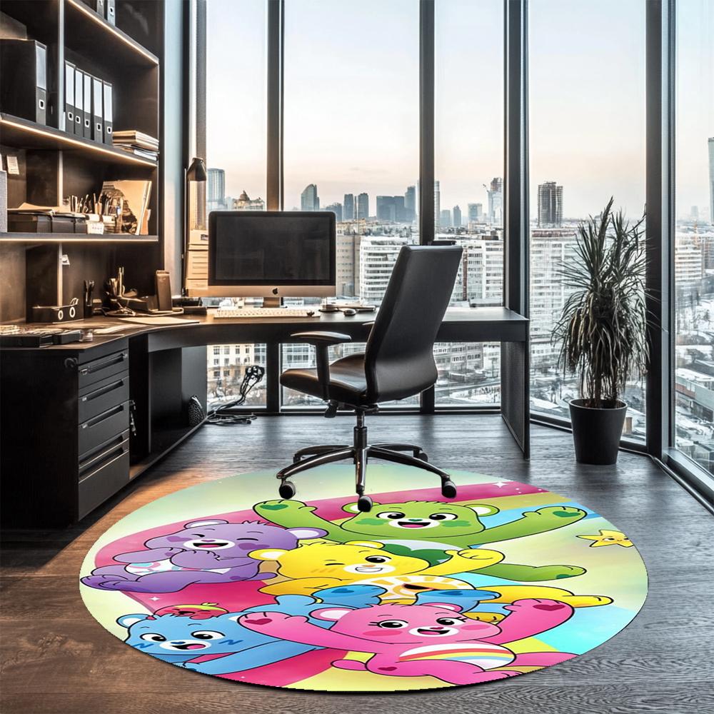 Bear Printed Round Rug Carpet Chair Rug Area Rug Entryway Doormats,for Office Chair Living Room Bedroom Kitchen Room.