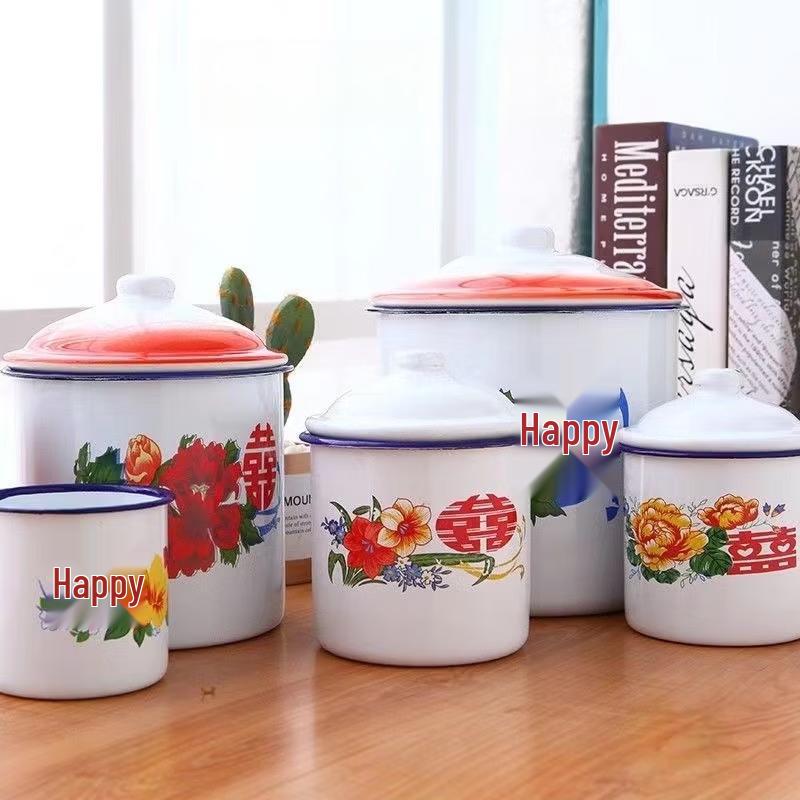 Shangqi Floral Enamel Tea Mug with Red Lid