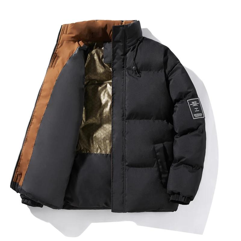 Patchworková zateplená péřová bunda Pánská Nová Zimní Parka Péřový Kabát Korejská Móda Pánská High Street Stojáček Vatovaná Bunda