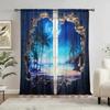 2pcs Moon Beach Printed Curtain for Home Decor - Rod Pocket Window Treatment for Bedroom, Office, Kitchen, Living Room,and Study