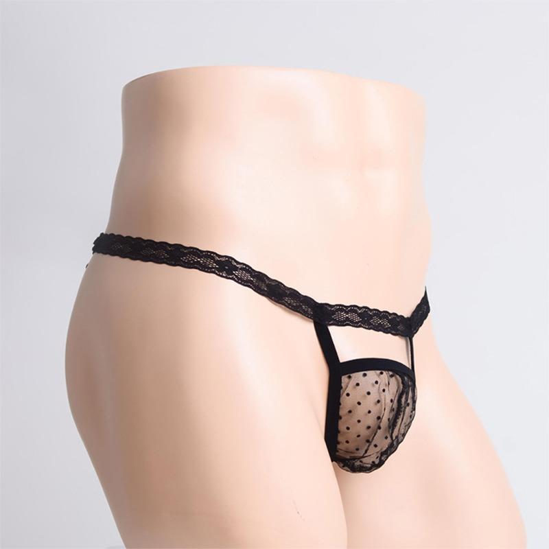 Sissy Pouch Panties Sexy Lingerie Men'S Hollow Out G-String Thong Dot Print See Through Bulge Pouch Mesh Underwear Gay Underpant