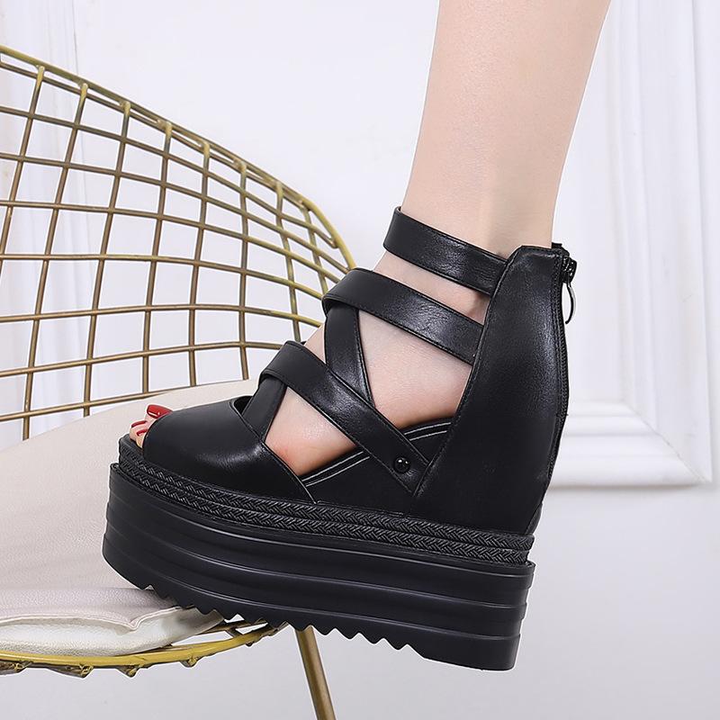 Fashion Spring and Summer New Platform Platform Fashion Increase Women's Sandals Cross Strap Platform Shoes 13cm Sky High Roman Sandals