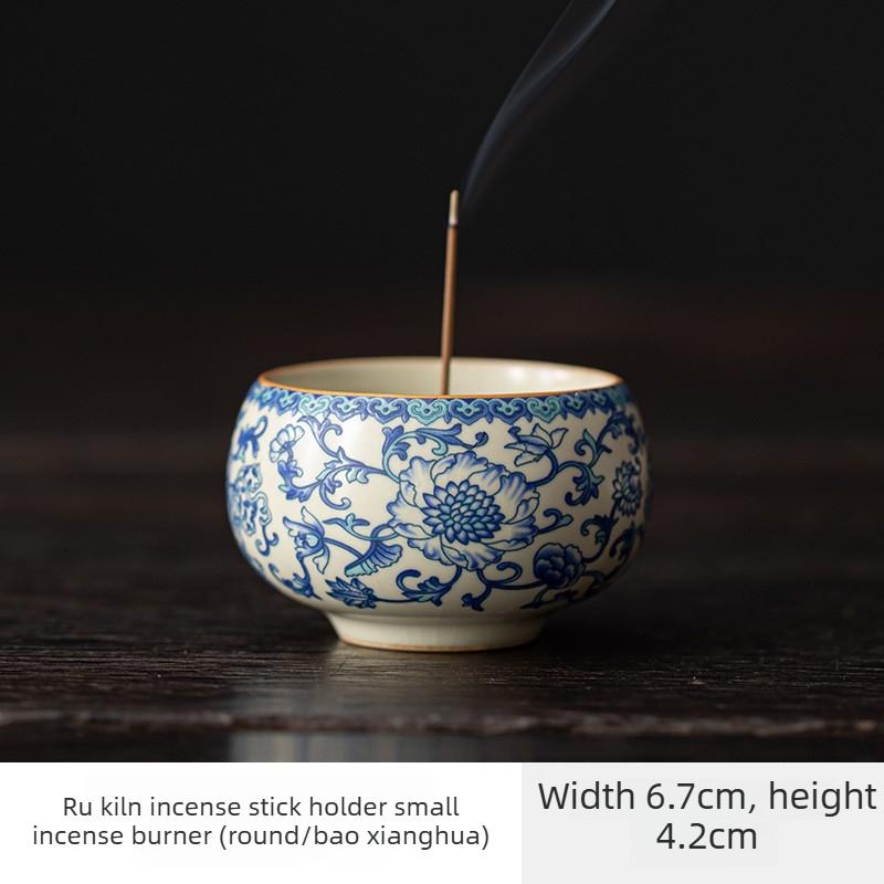Ru Kiln Incense Burner Set with Holder Stand Ceramic Censer for Home Decor Meditation Gift Tea Ceremony Accessories