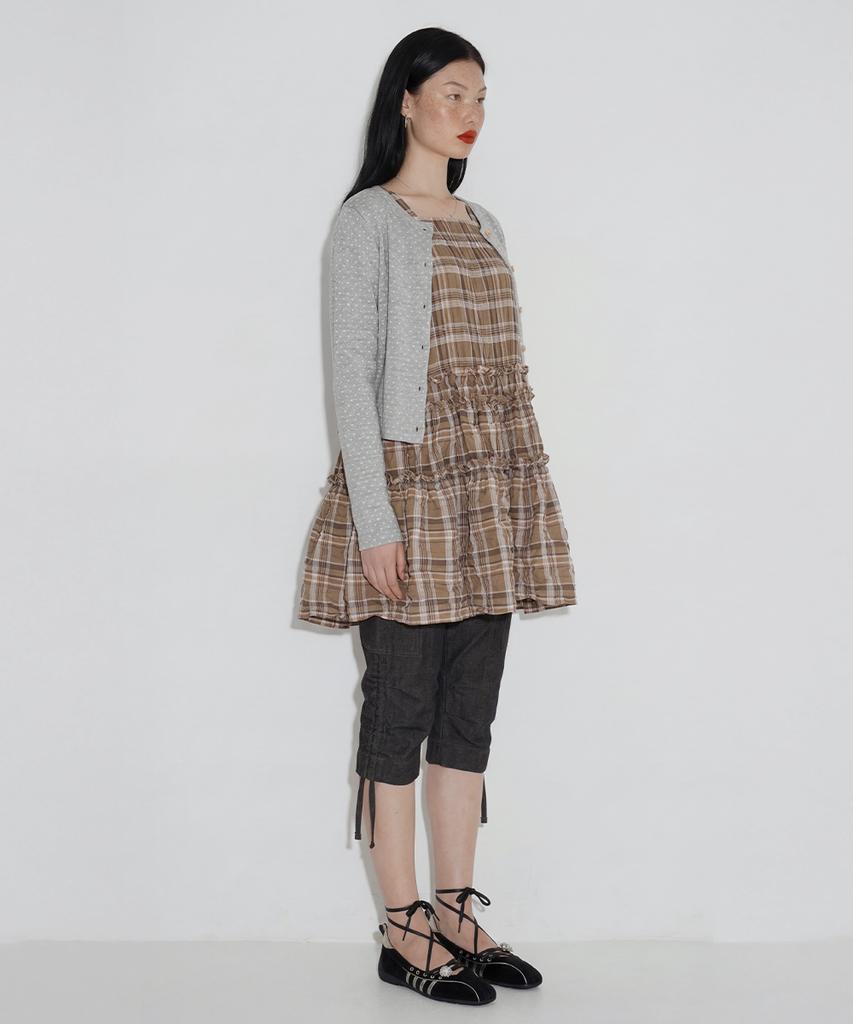 Cecese Tiered Ruffle Check Dress Beige
