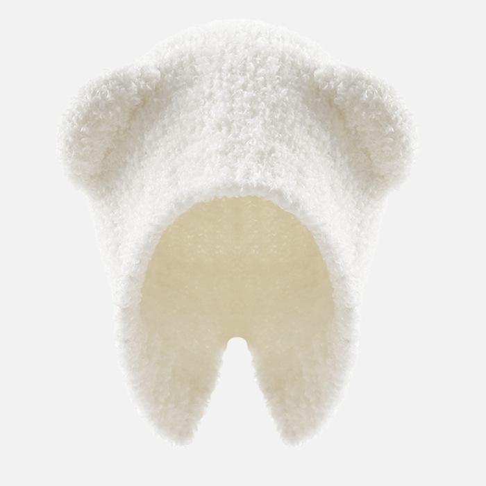 Plush Hat for Women In Winter with Bear Ears Cute Thickened Knitted Hat  Warm Ear Protection  Big Head Circumference  Bag Bag Hat
