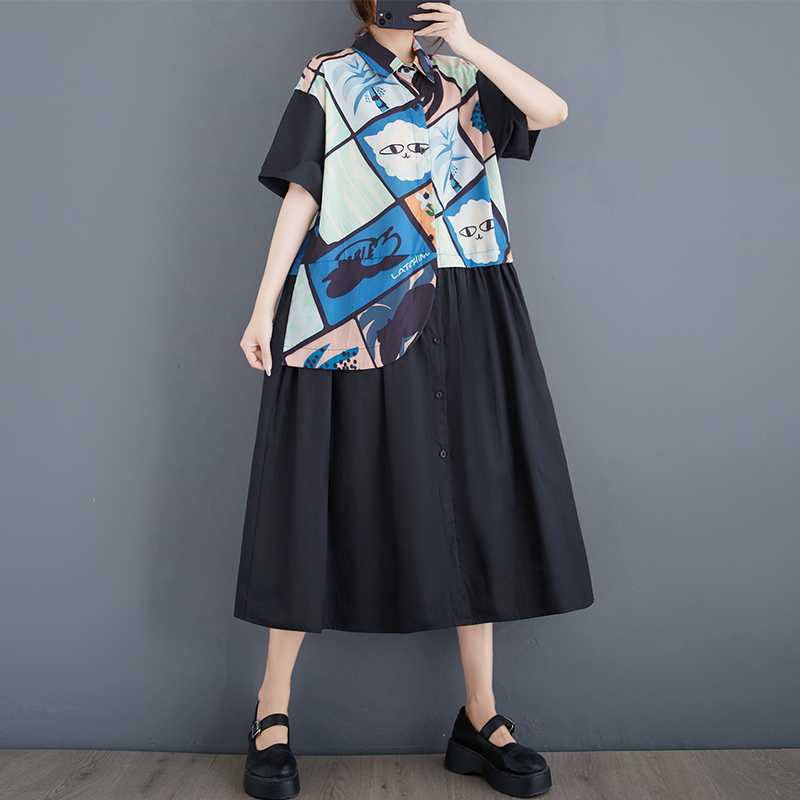 Summer Printed Splicing Casual Dress