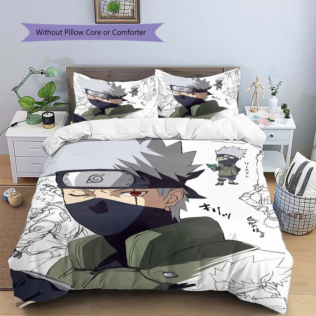 Hatake Kakashi Anime Pattern Bedding Home Decoration Birthday Gift (1 * duvet cover + 2 * pillowcase, without core)