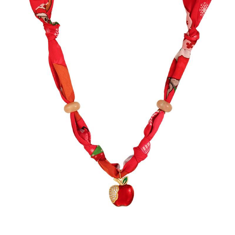 European and American Copper Inlaid Zirconia Apple Print Christmas Necklace for Girls