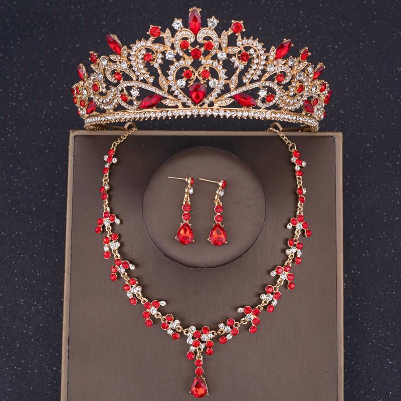 Set de cercei colier coroană de cristal de lux Set de bijuterii de mireasă cu strasuri Accesorii de păr pentru nuntă de mireasă Set de tiare pentru coroană