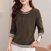 Women's Plus Velvet Long-Sleeve T-Shirt with Inner Layer - Stylish Two-Piece Design for Autumn/Winter 2025
