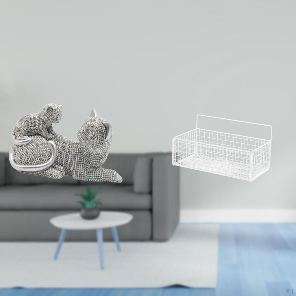 Cat Sculpture Ornament And Wire Basket Shelves for Artistic Bedroom Living Room Kitchen Bathroom