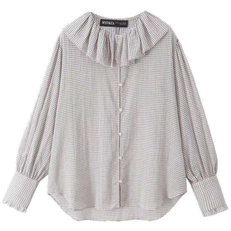 Fashion Style 2024 Fall and Winter New Women's Clothing Easiest for Match Cotton Plaid Laminated Decoration Shirt 9479277