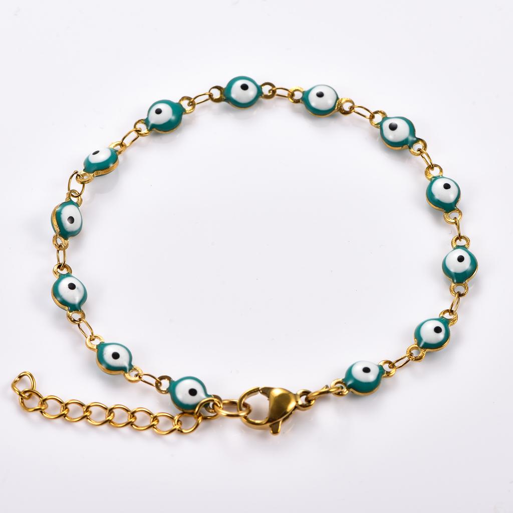 4mm Stainless Steel Round Turkish Evil Eye Bracelet Link Hand Chain for Women Girl Wristband Anklets Metal Jewelry Summer Gift