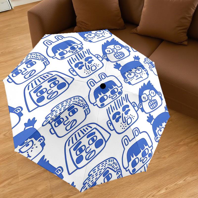 1PC Cartoon Faces Umbrella-8-Rib Reinforced Portable Folding Travel Suitable for All Seasons Outdoor Daily Use-J341