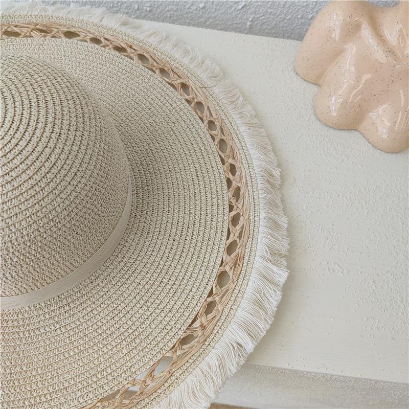 Hat Women's Summer Dome Burr Fringed Sunshade Straw Hat Seaside Vacation Beach Hat Sunshade Sun Hat