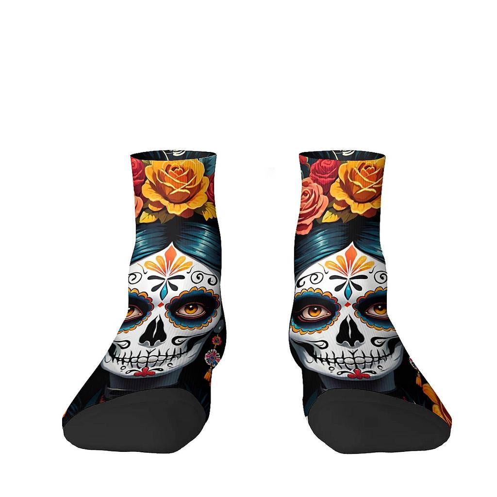 Day of the Dead Spain pet skull print unisex breathable Crazy hip hop low-top socks Suitable for everyday wear in all seasons
