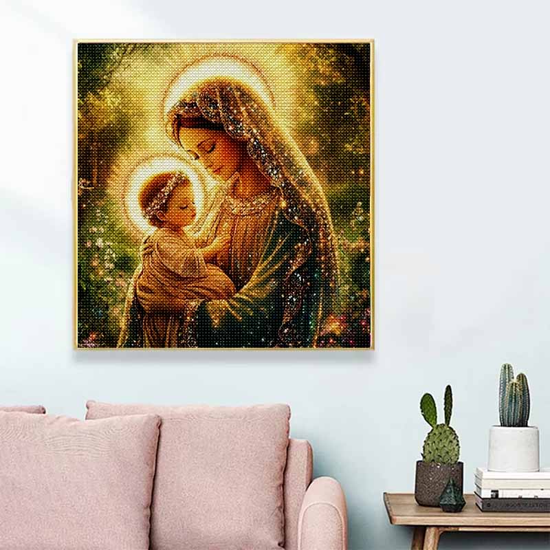 New Arrival 5D DIY Full Circle Diamond Painting "Madonna and Child" Embroidery Cross Stitch Home Decor Gift