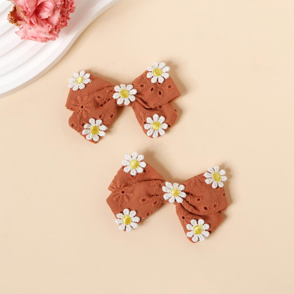 DIY Summer Sweet Solid Color Women's Hair Clips Pairs Daisy Bow Baby Hair Accessories Made Fresh Cotton Fabric Comfortable