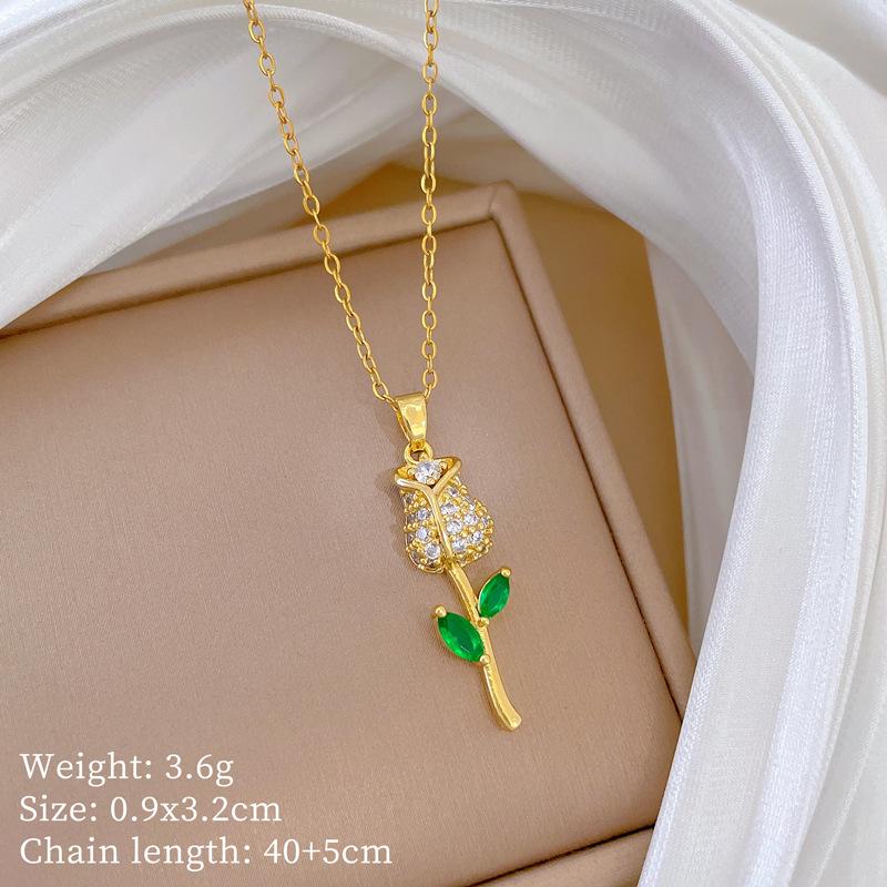 Multi-Element Style Copper Micro-Inlaid Necklace Combination Female Real Gold Electroplated Exquisite Collarbone Chain